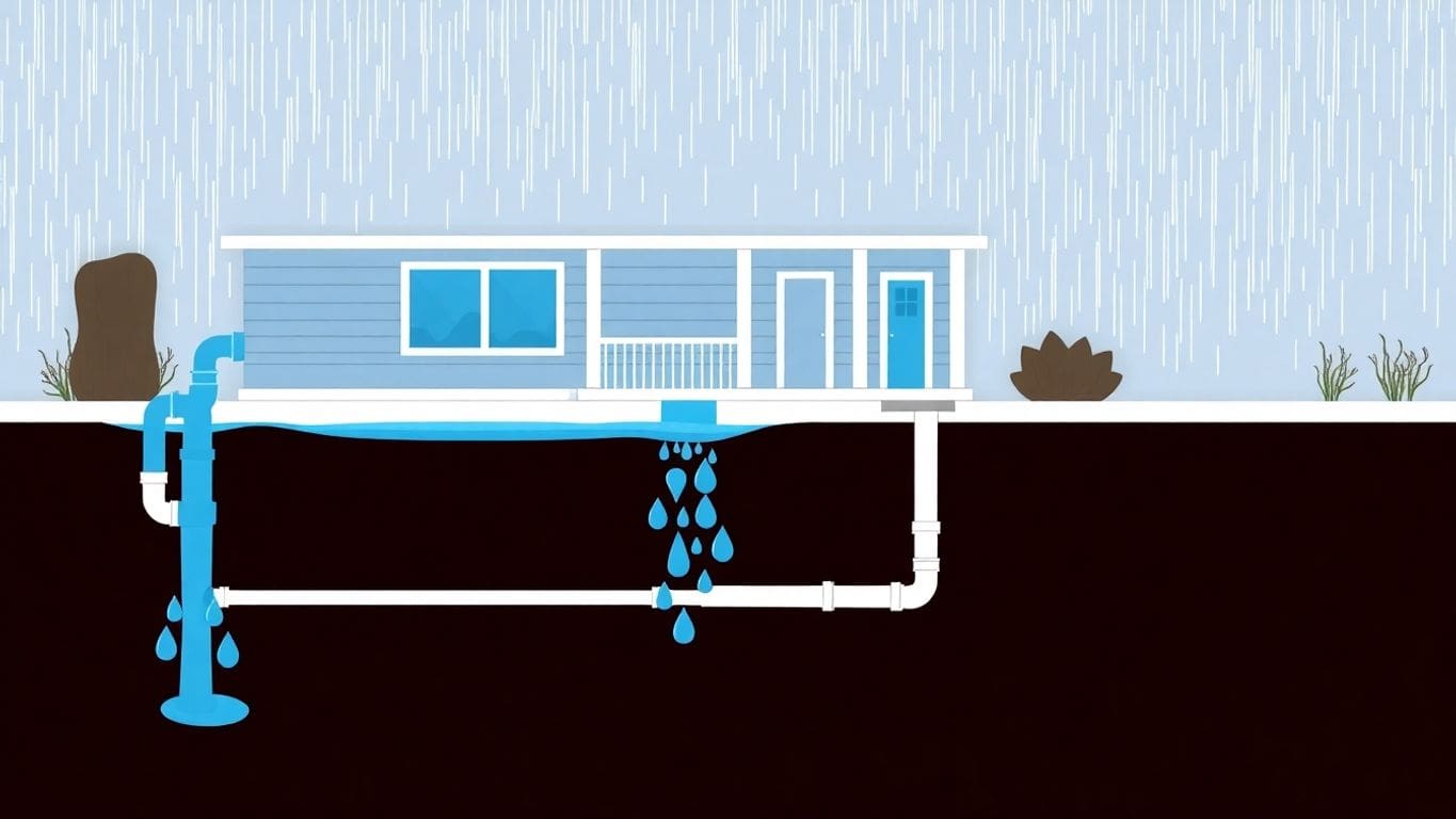 Vector illustration of a waterproofed home foundation.
