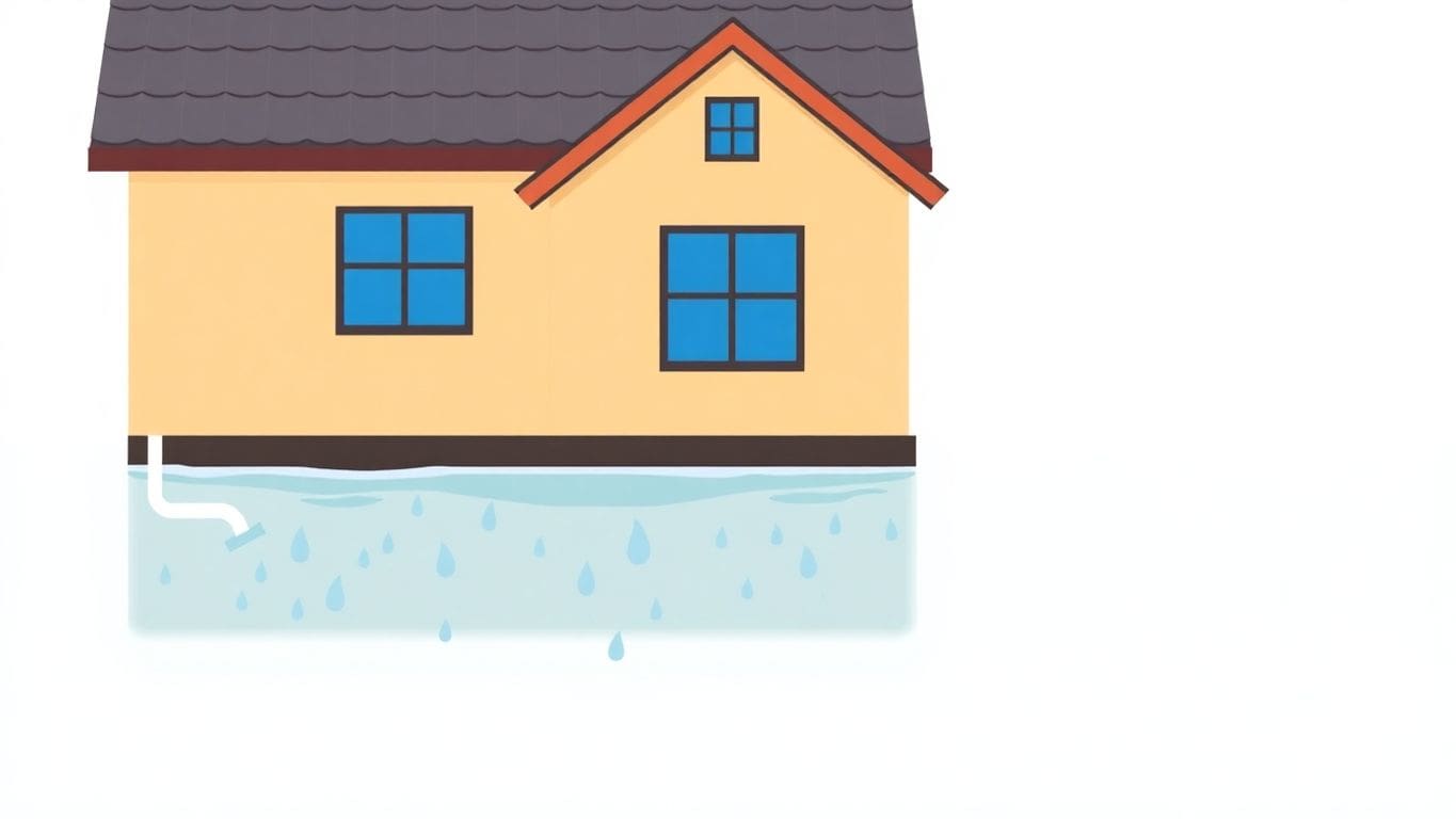 Vector art of a house with rainwater drainage.