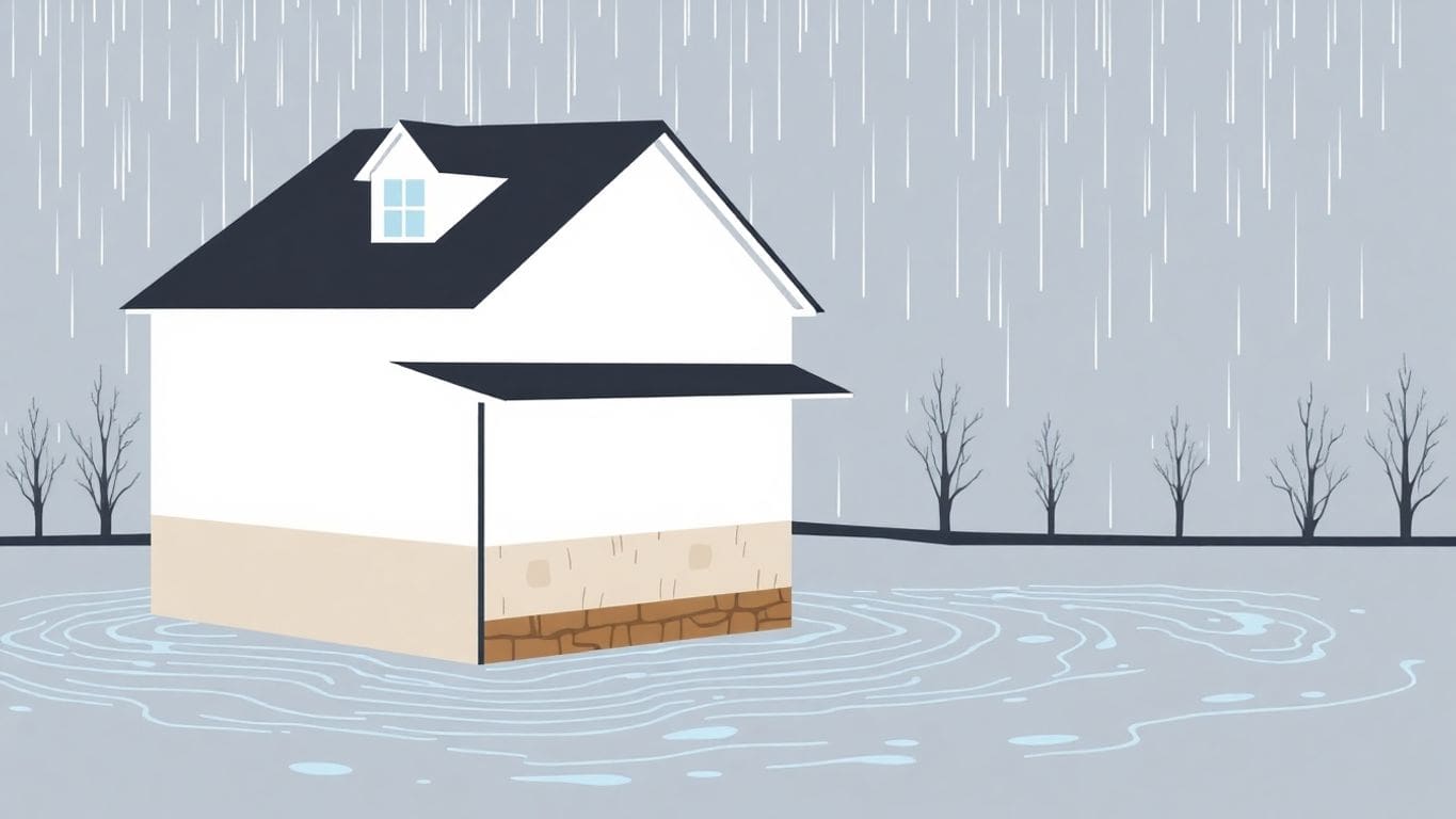 House foundation affected by rainwater in vector style.
