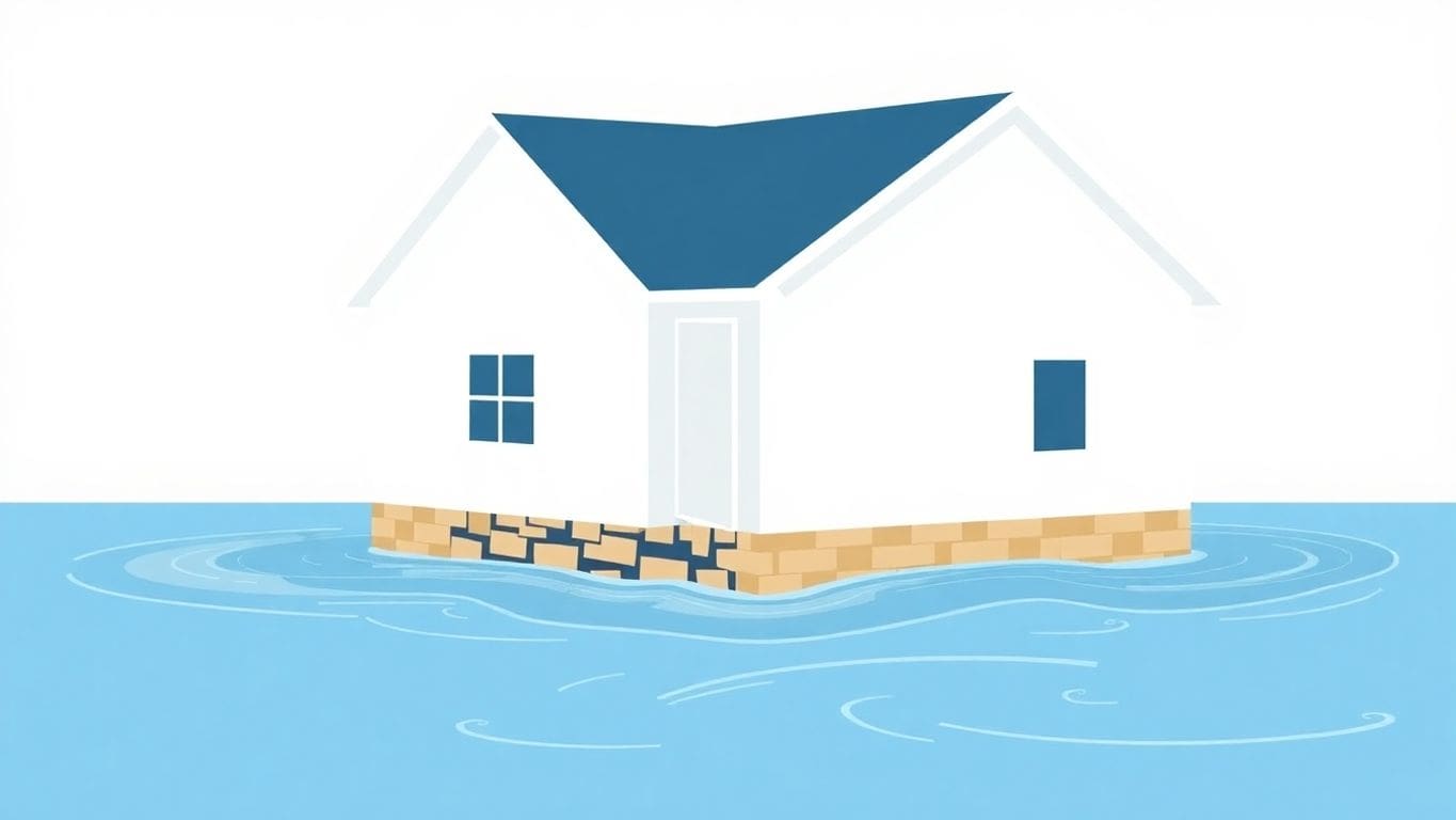 House foundation with water damage in vector art style.