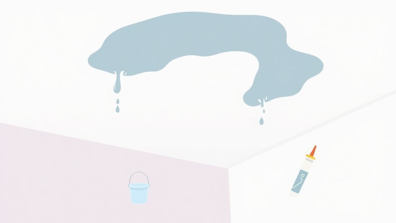 Minimalist vector art of ceiling water damage prevention tools.