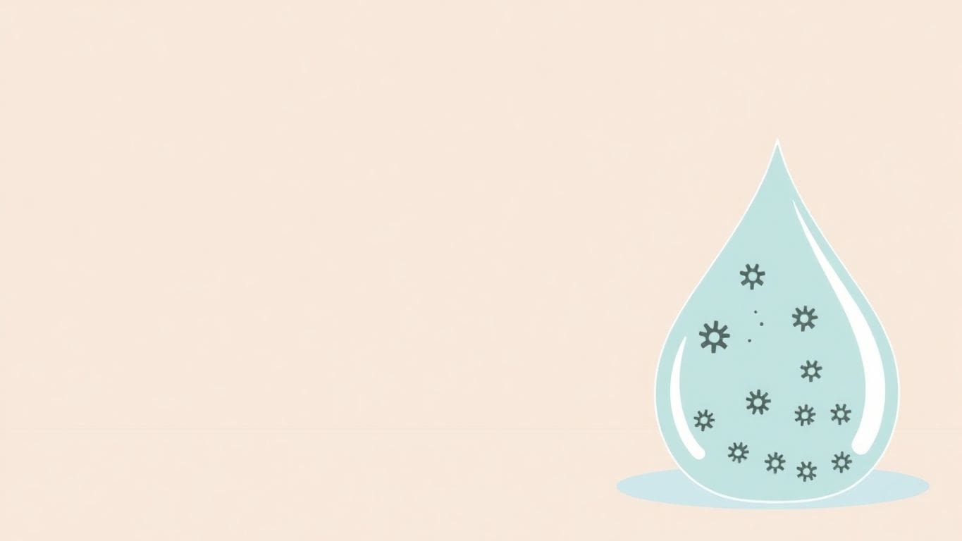 Vector illustration of water droplet and mold spores.