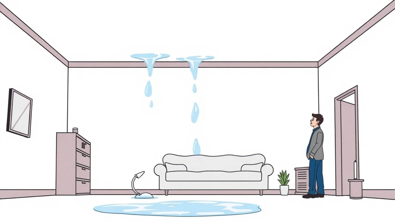 Vector illustration of water damage from a neighbor's negligence.
