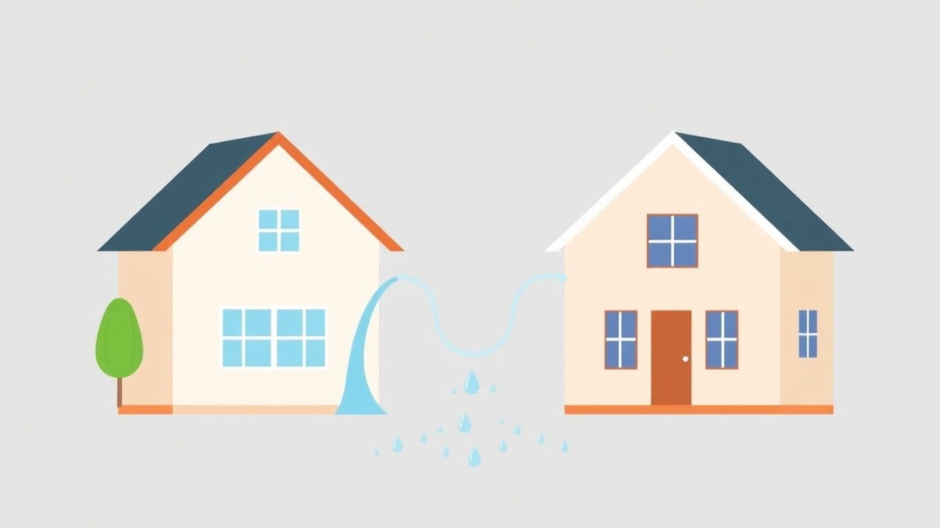 Minimalist illustration of homes with water damage issues.