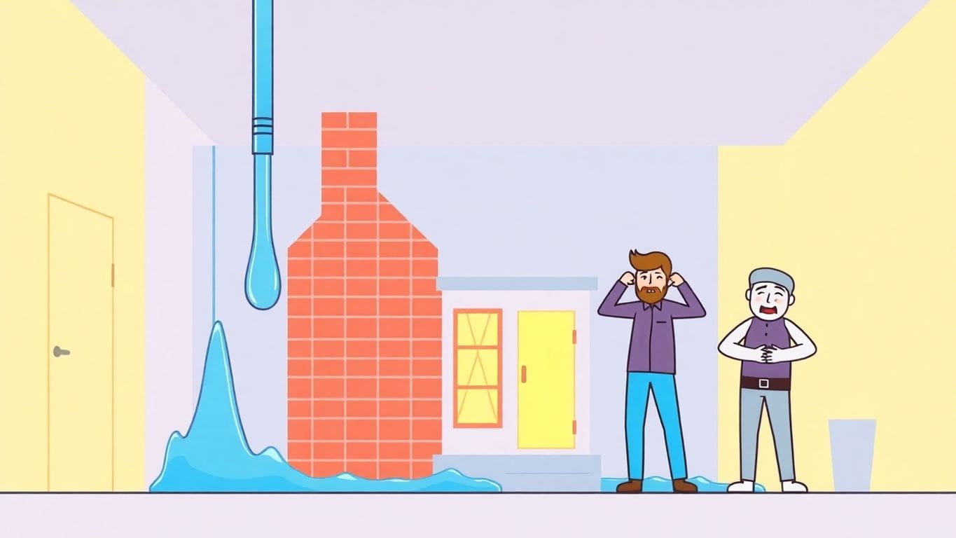 Illustration of rental property with visible water damage.