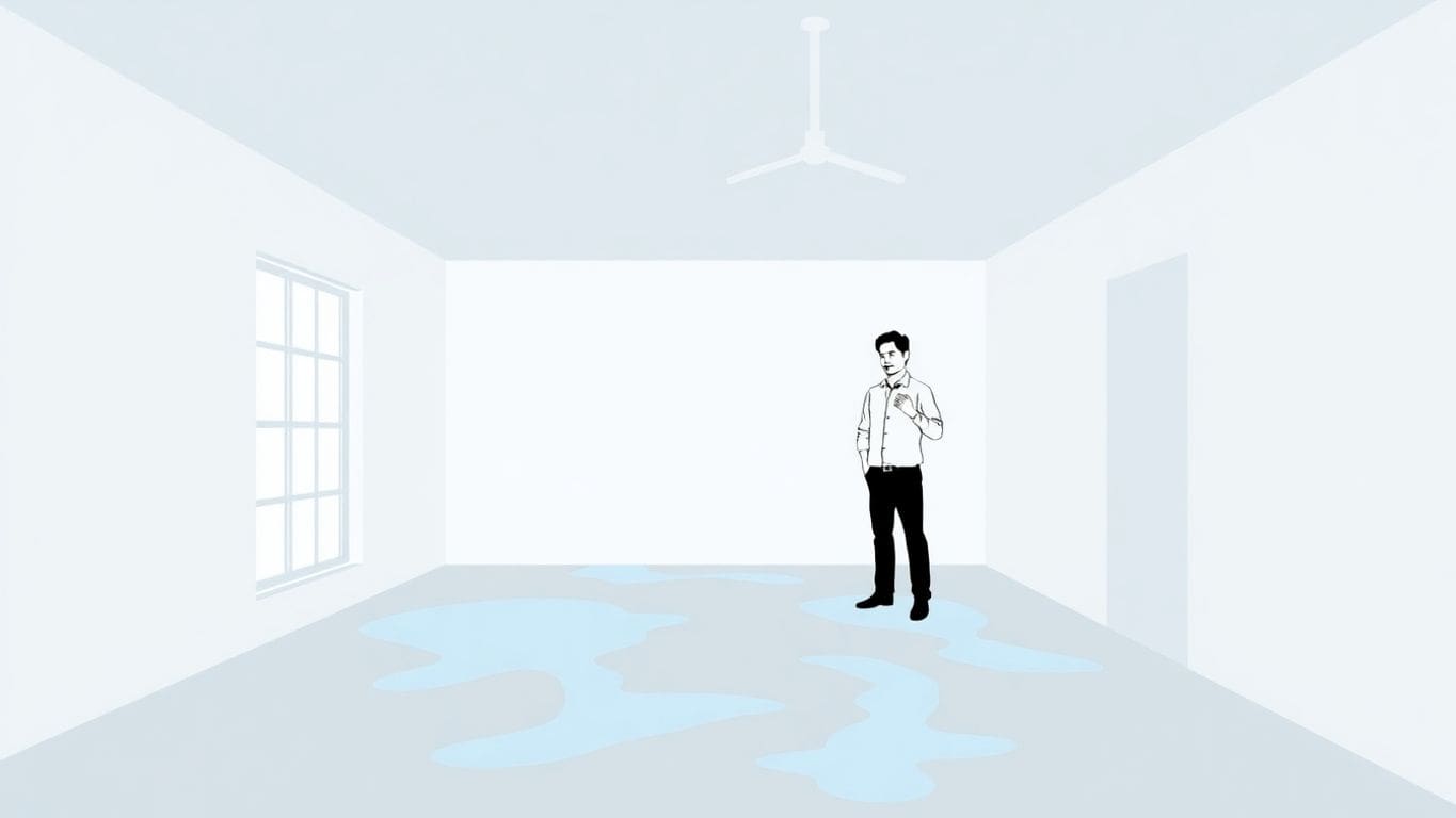 Vector illustration of water damage in a rental property.