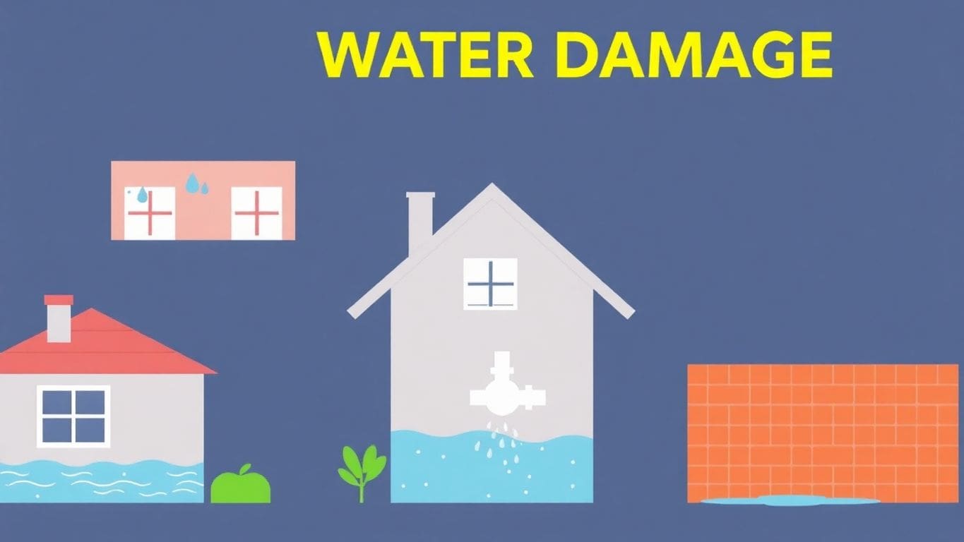 Illustration of water damage sources in a home.