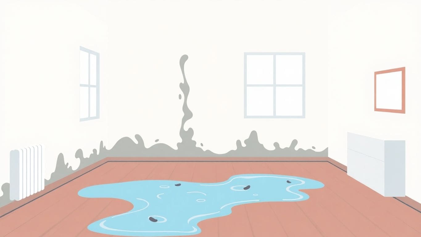Vector art of a water-damaged home with mold.