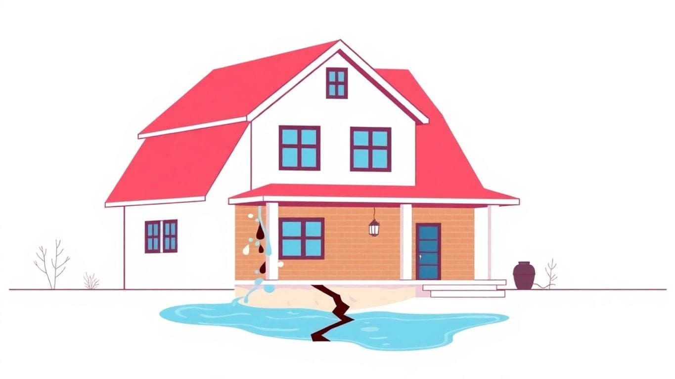 Vector illustration of water-damaged home structure.
