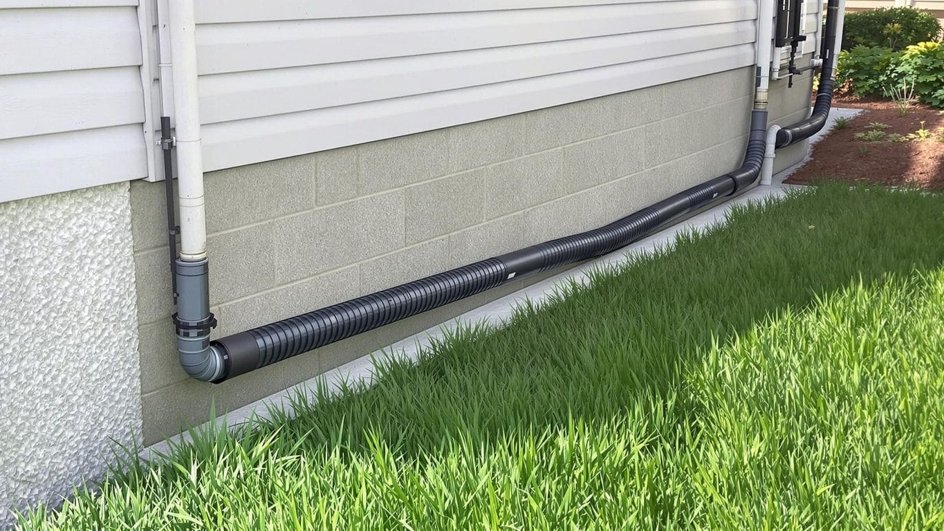 Waterproof foundation with drainage system around a house.