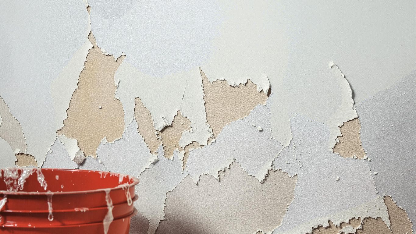 Close-up of water-damaged wall with visible leak.