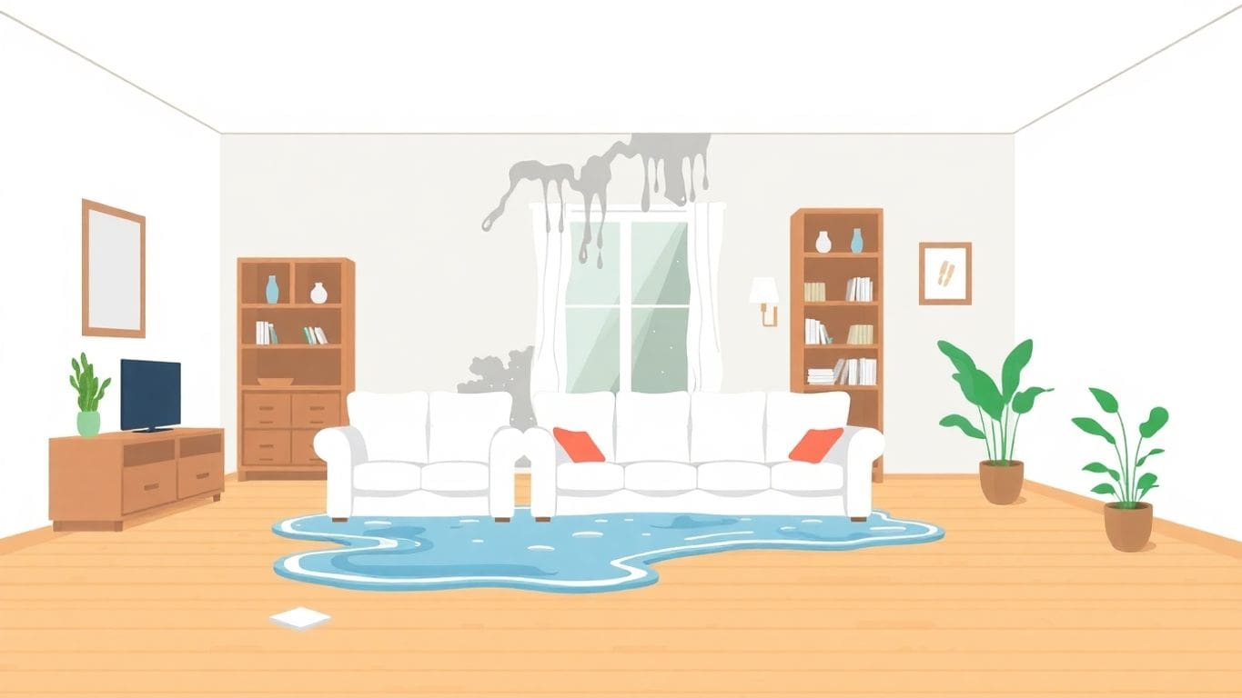 Home with severe water damage in flat vector design.