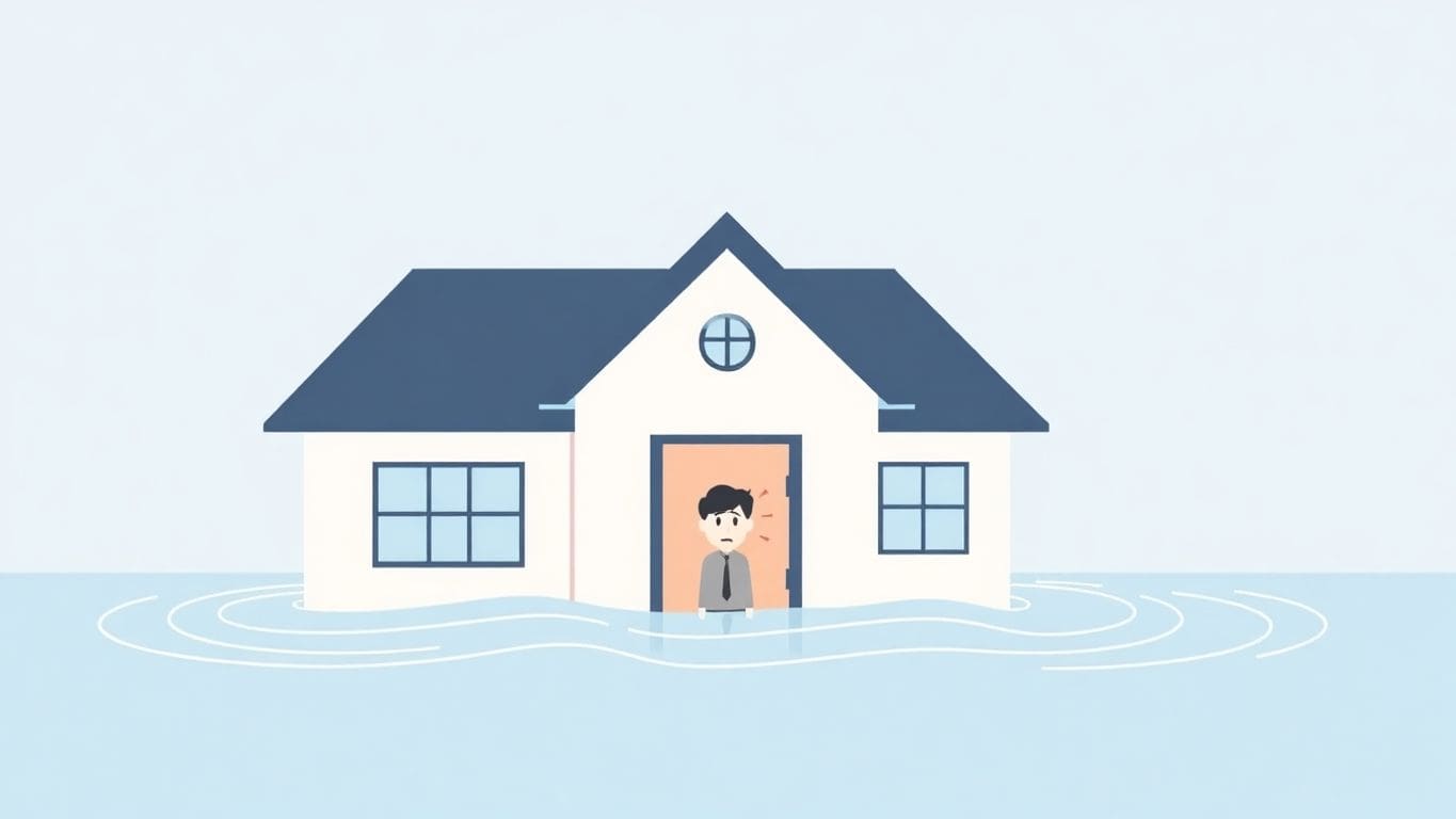 Vector illustration of a house with water intrusion.