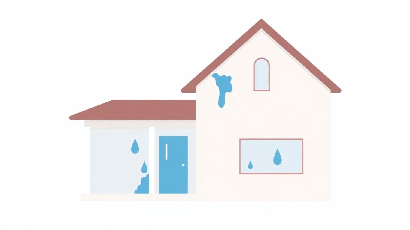 Vector illustration of a house with visible water damage.