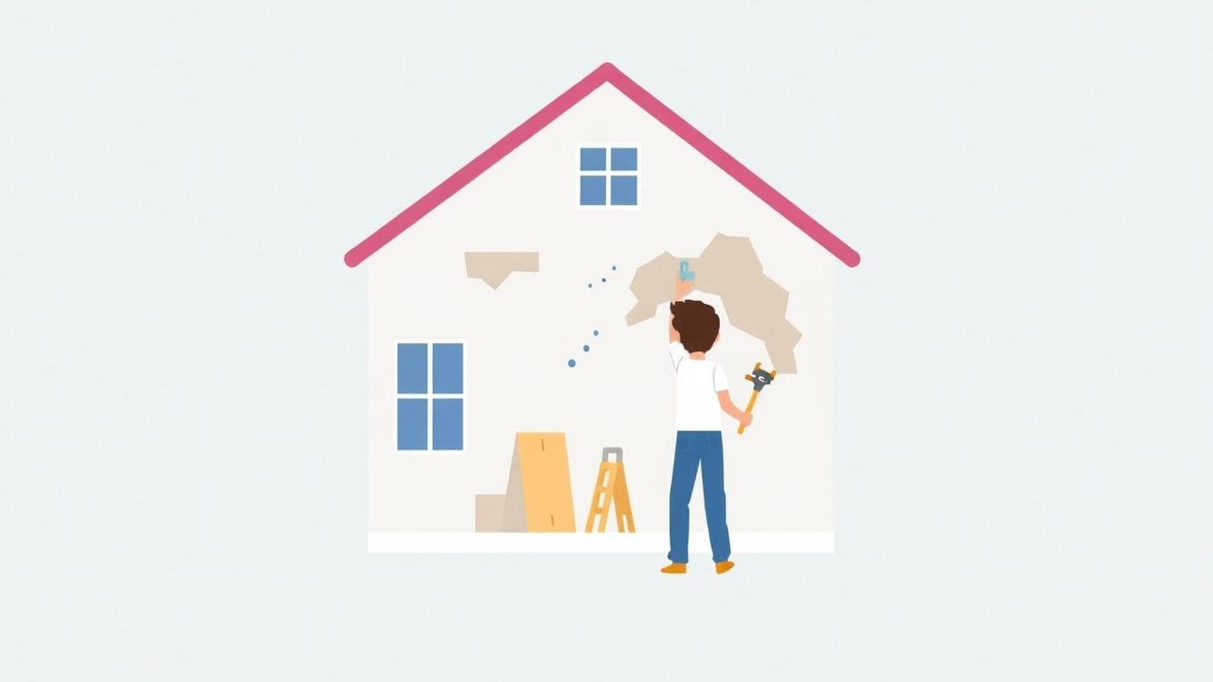 Vector illustration of DIY water damage repair at home.