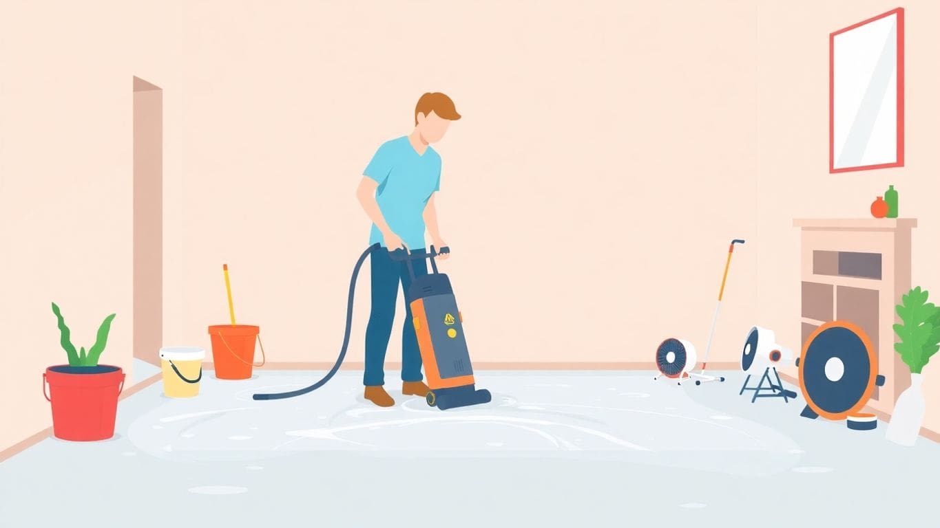 Homeowner removing water with a vacuum in a room.