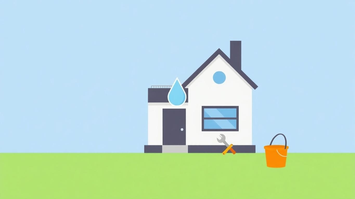 Vector illustration of house with water droplet and tools.