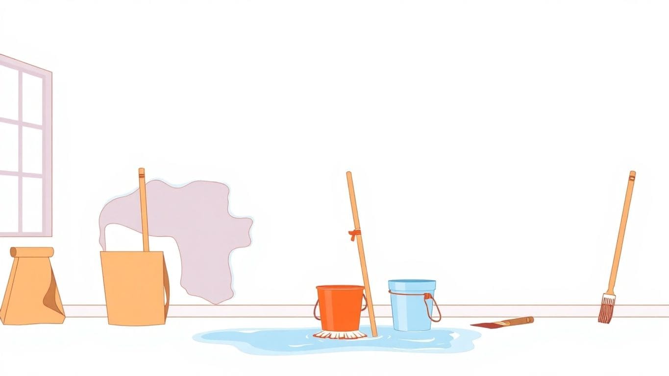 Vector illustration of a homeowner repairing water damage.