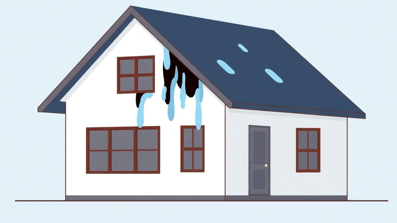Minimalist vector illustration of a house with water damage.