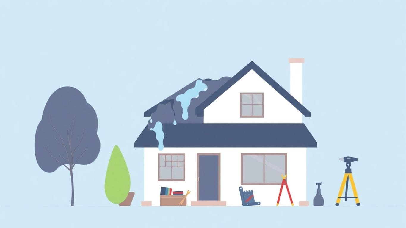 Vector illustration of a home with water damage.