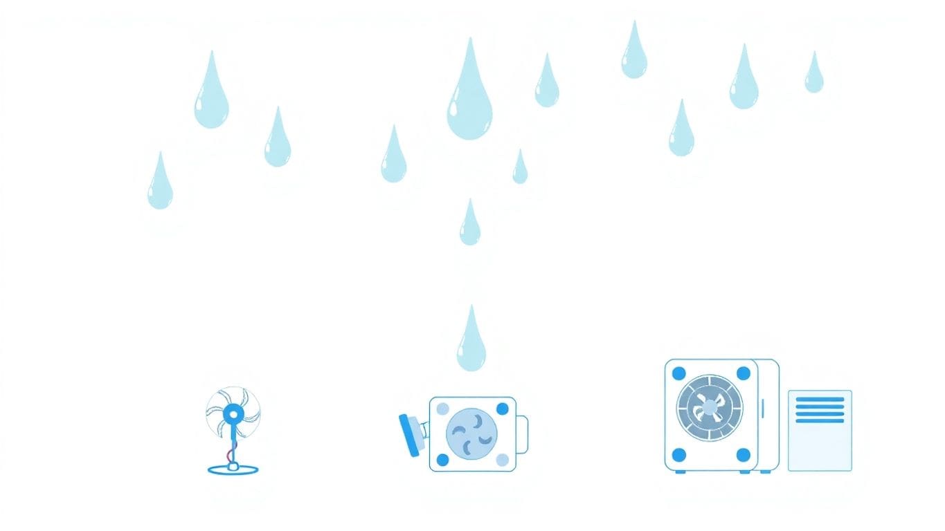 Vector illustration of drying water damage restoration process.