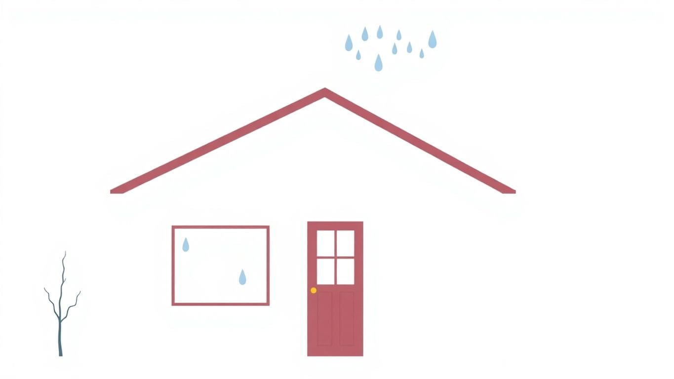 Minimalist illustration of a house with water damage.