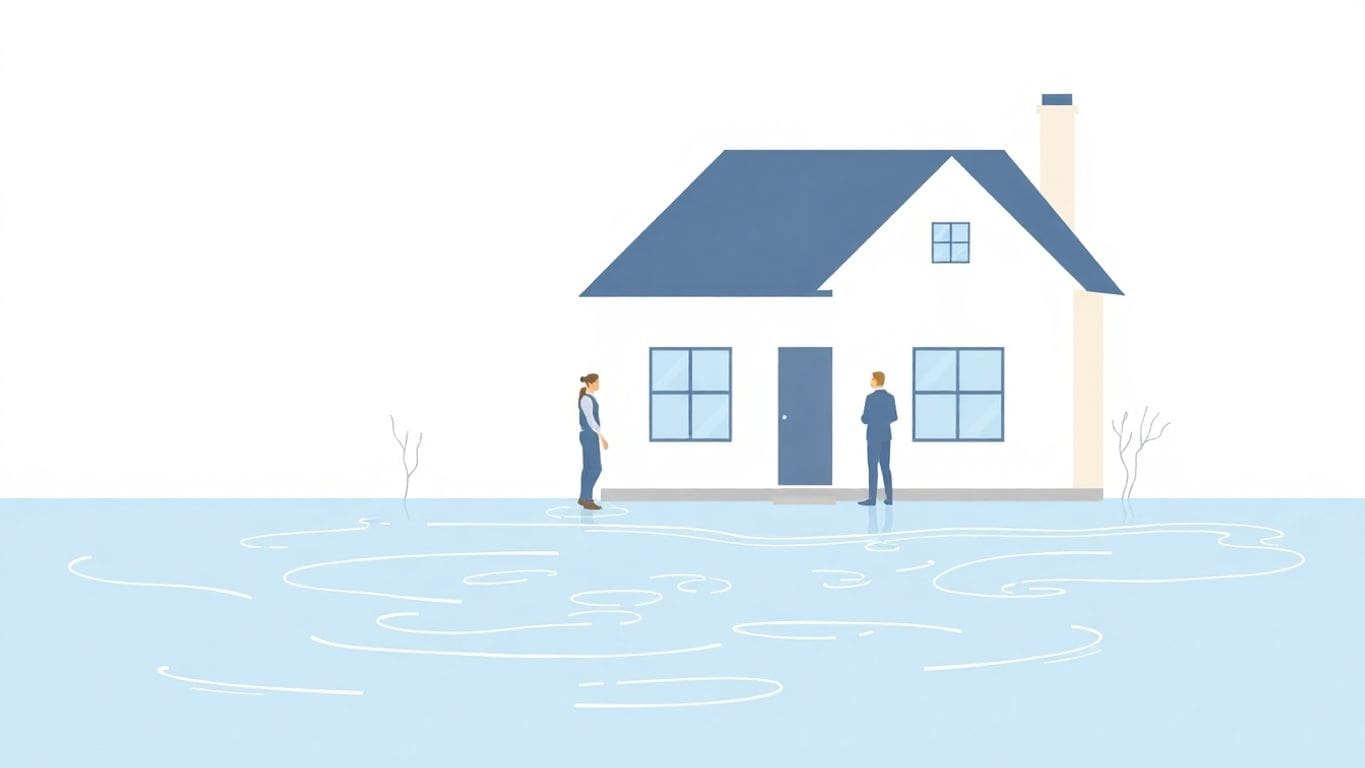 Vector illustration of a home with water damage.