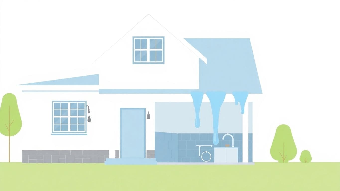 Illustration of a house affected by water damage.