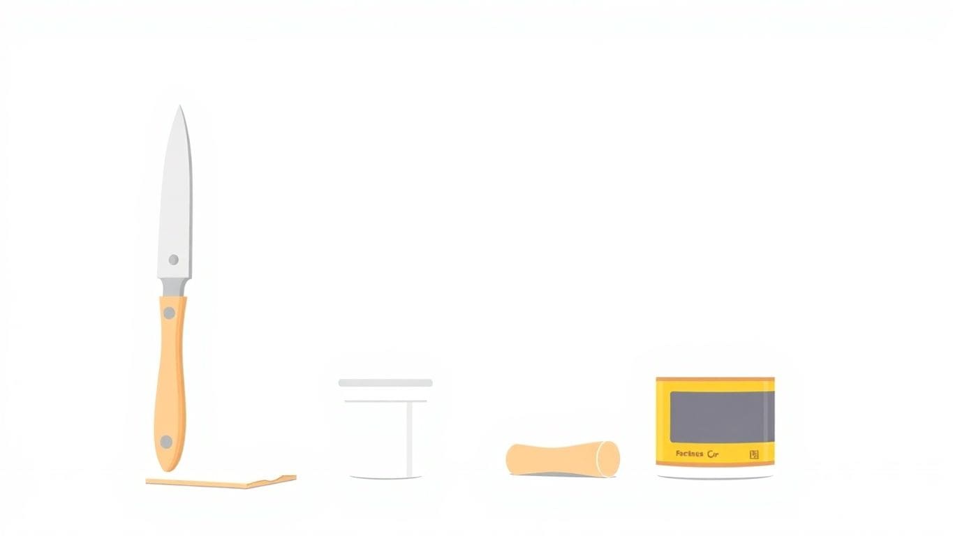 Vector illustration of drywall repair tools on flat surface.