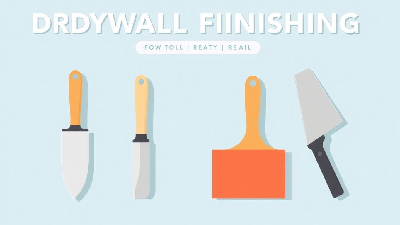 Illustration of drywall finishing tools in flat design.