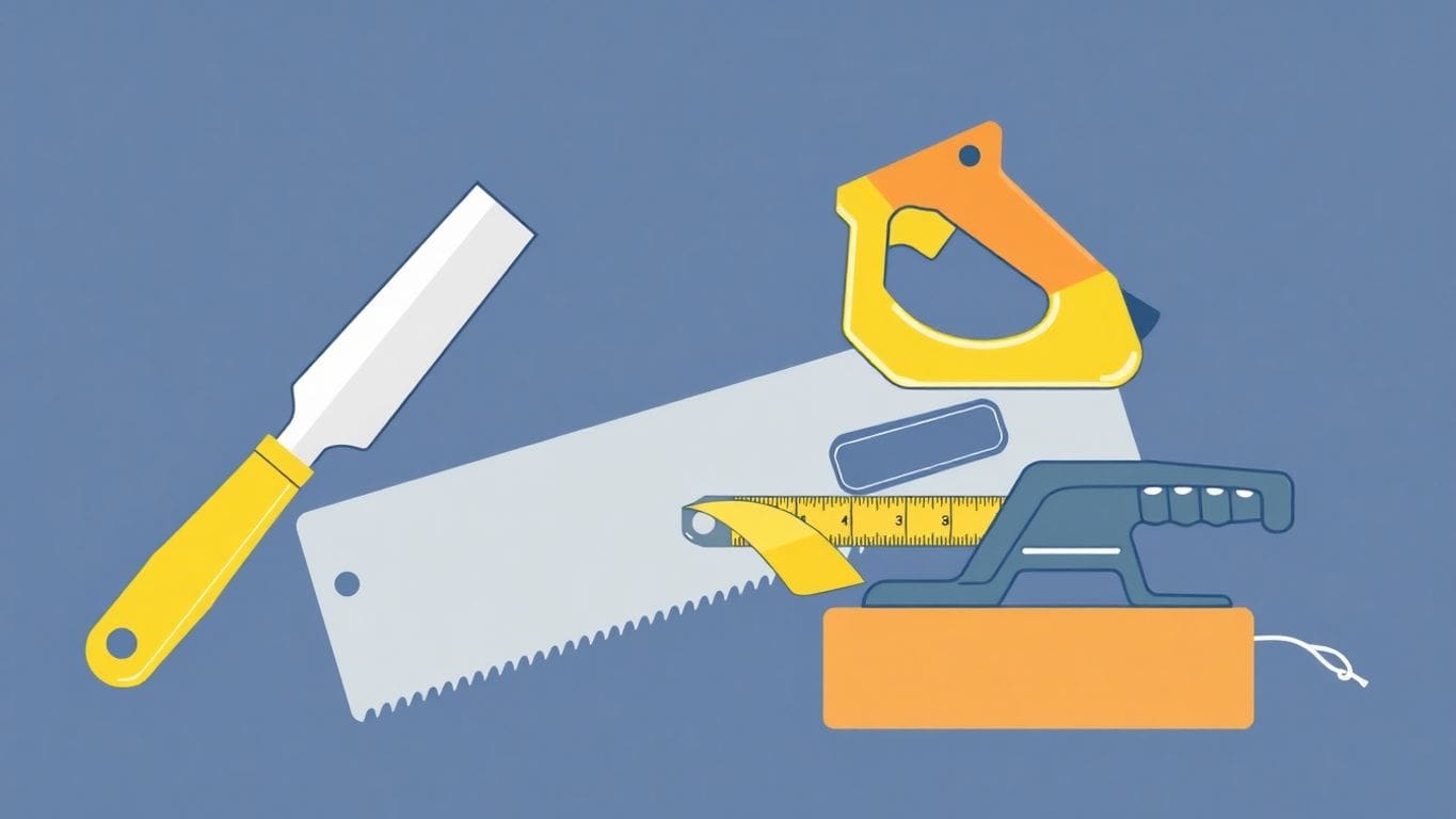 Illustration of essential drywall repair tools in flat design.