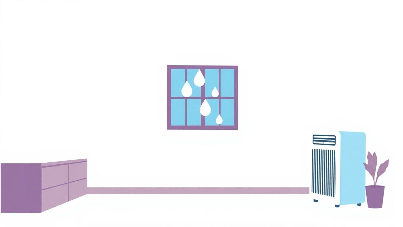 Illustration of a home with moisture removal techniques.