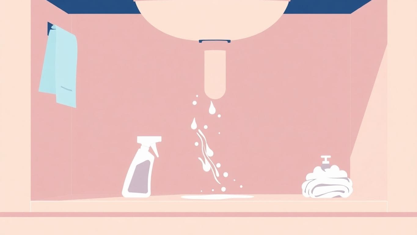 Person cleaning mold and mildew under a sink.