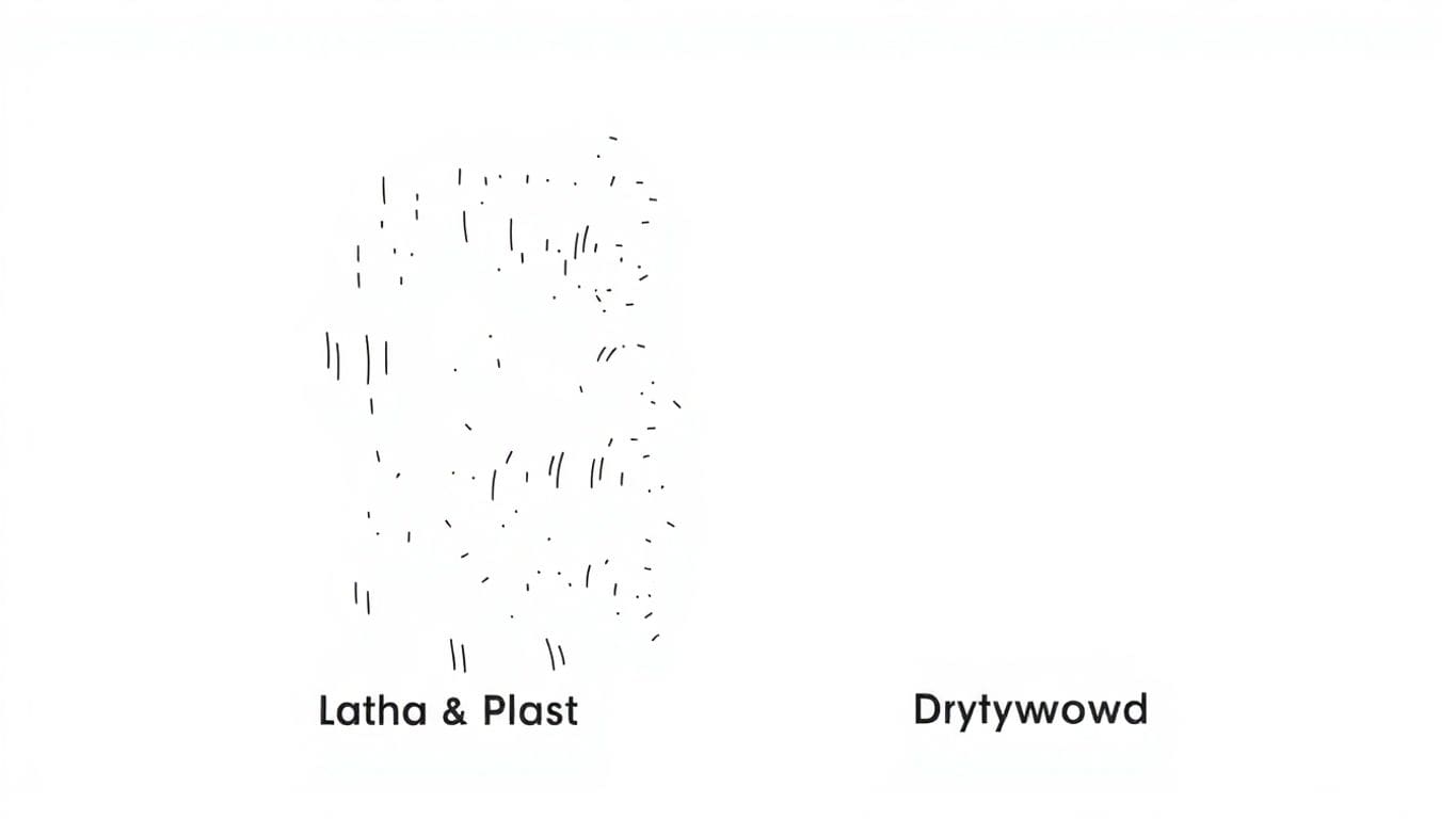 Illustration of lath and plaster versus drywall construction styles.