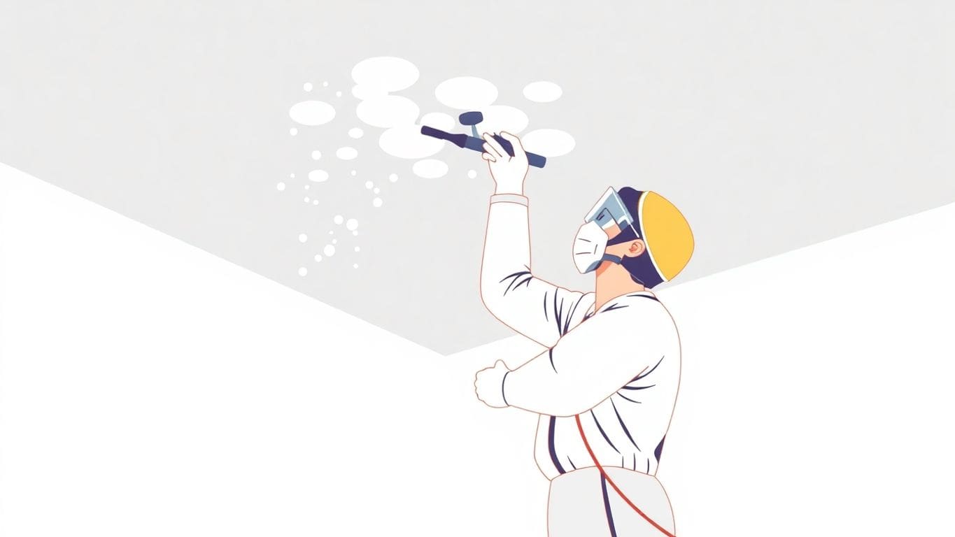 Illustration of mold removal from drywall ceiling.