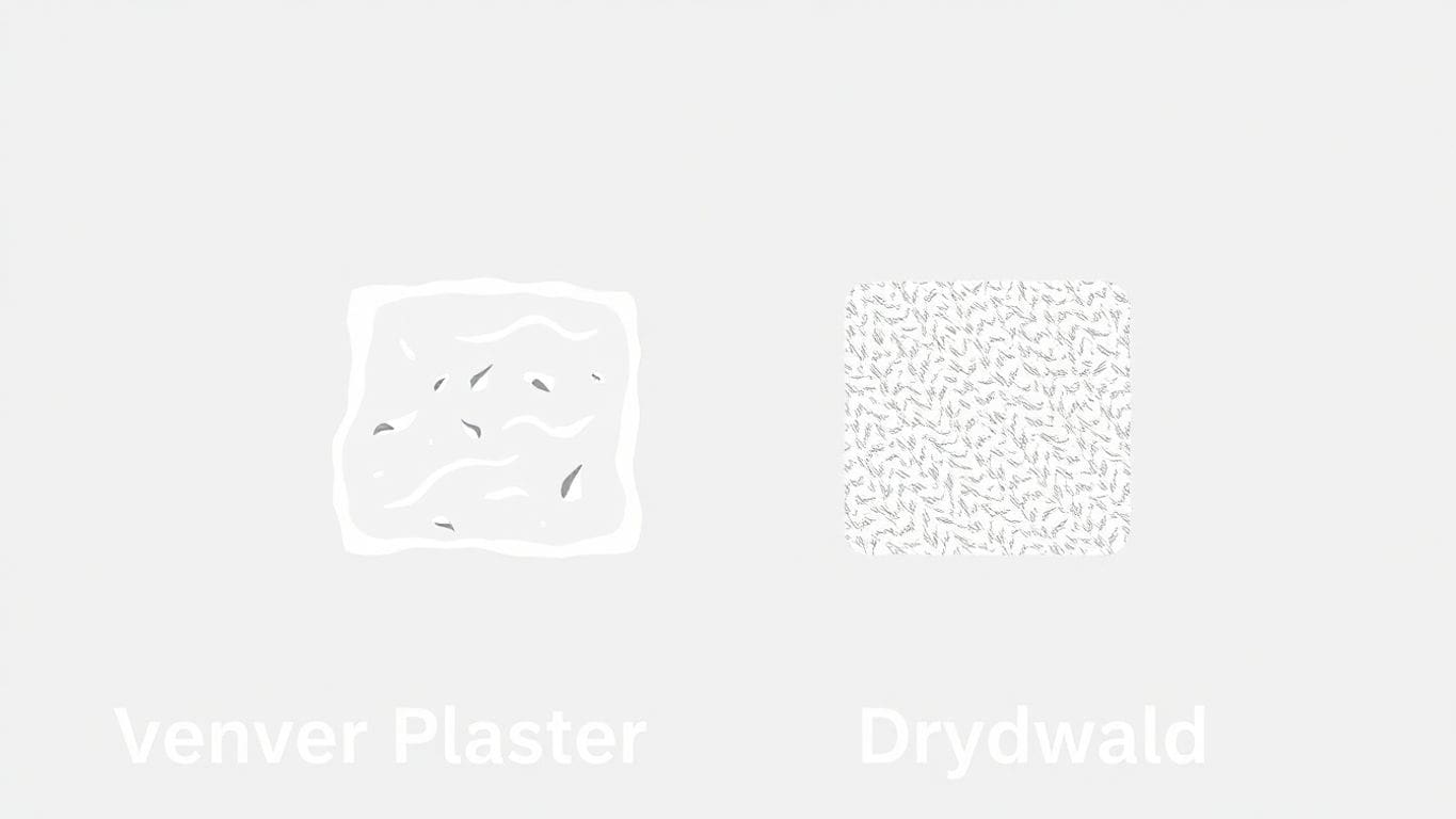 Illustration comparing veneer plaster and drywall finishes.