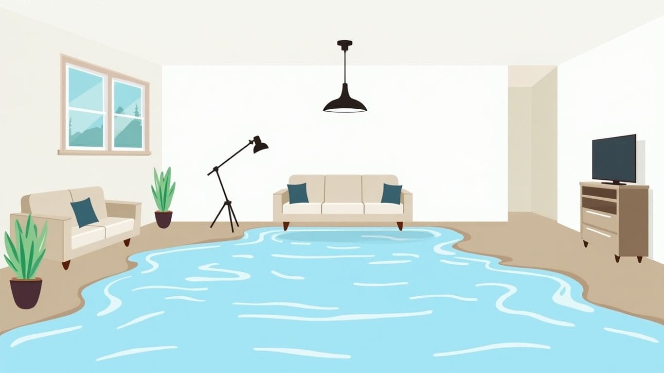 Flooded room illustration depicting water damage restoration needs.