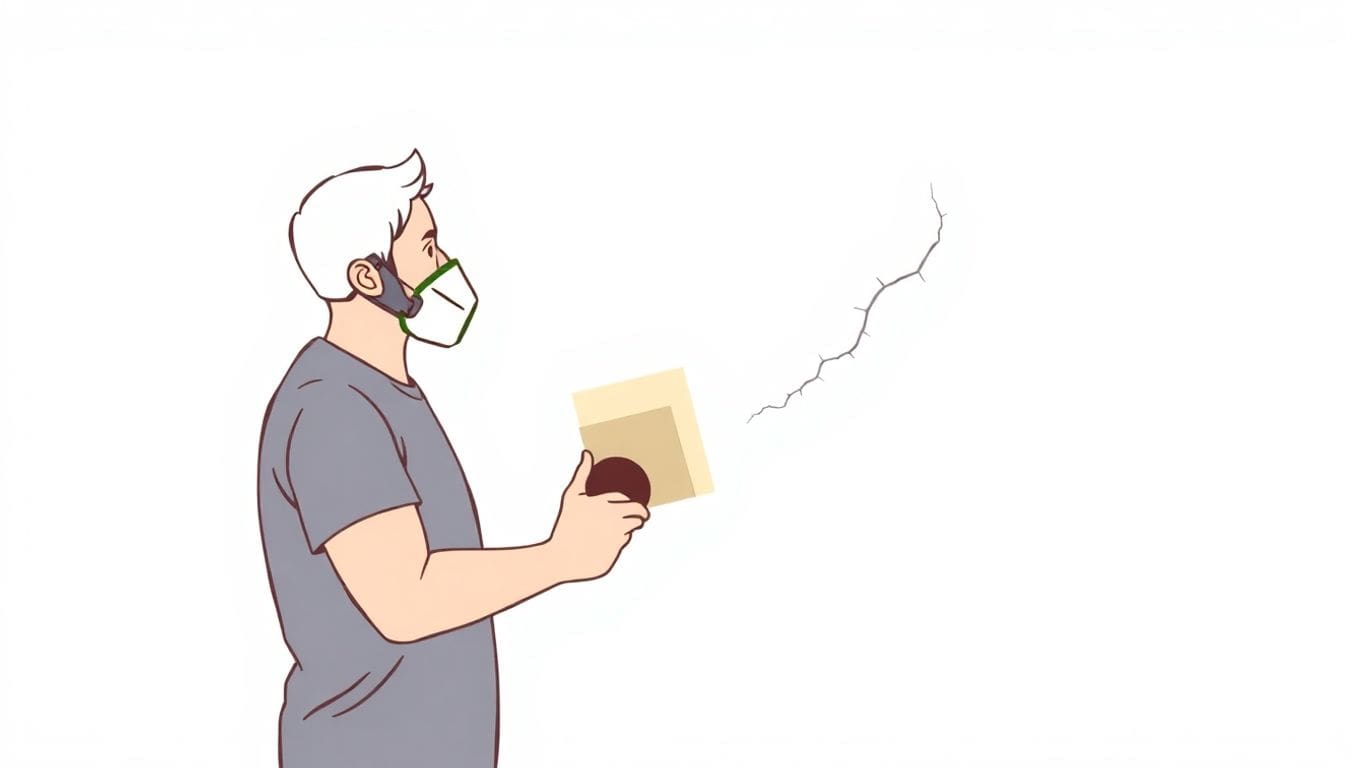 Person sanding a plaster wall in vector art style.