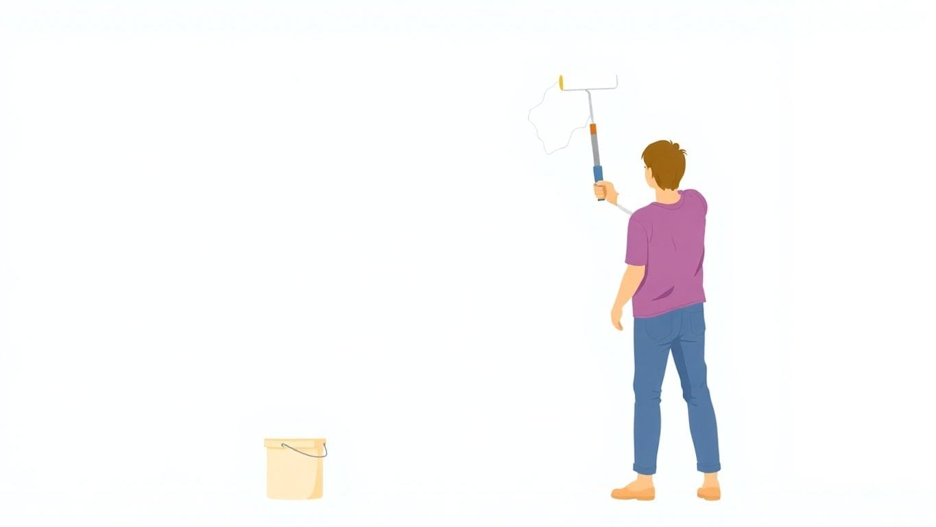 Person painting a repaired plaster wall with a roller.