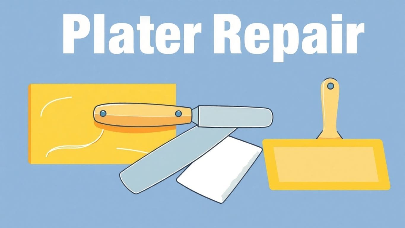 Vector illustration of plaster repair tools in flat design.