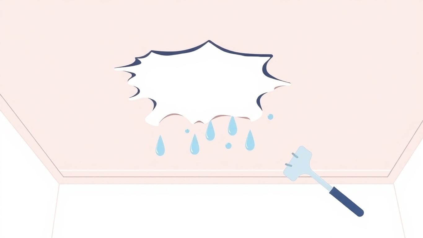 Vector illustration of water damaged ceiling plaster.