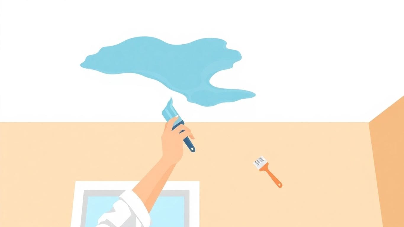 Vector illustration of ceiling repair from water damage.