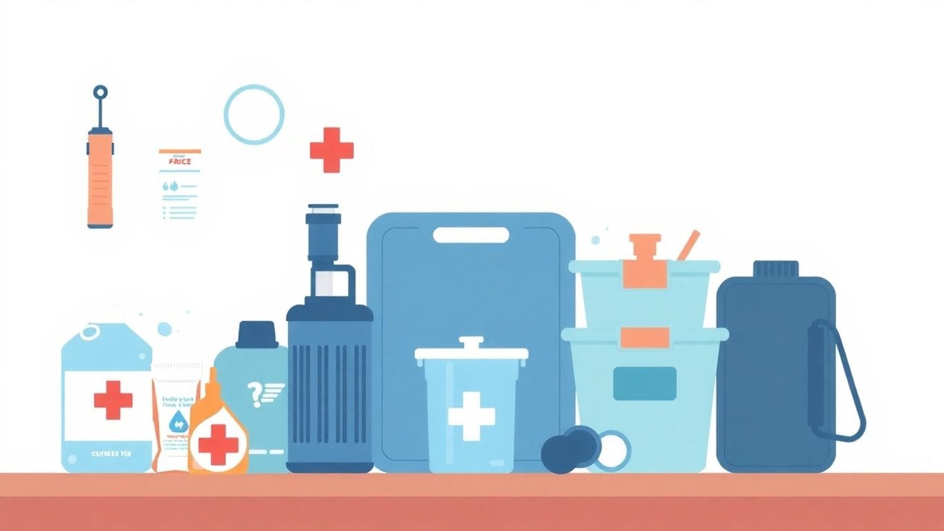 Vector illustration of a water damage emergency kit.