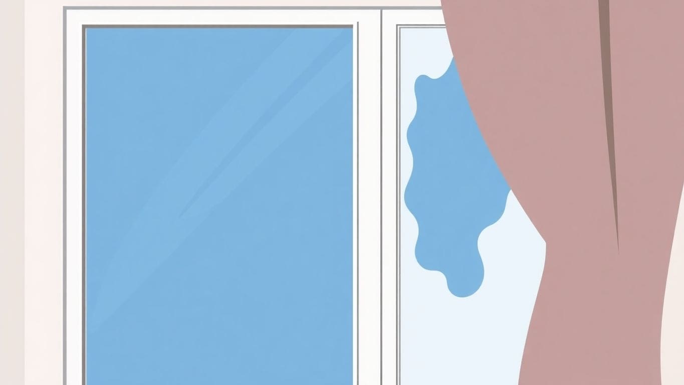 Discolored window frame indicating potential water damage.
