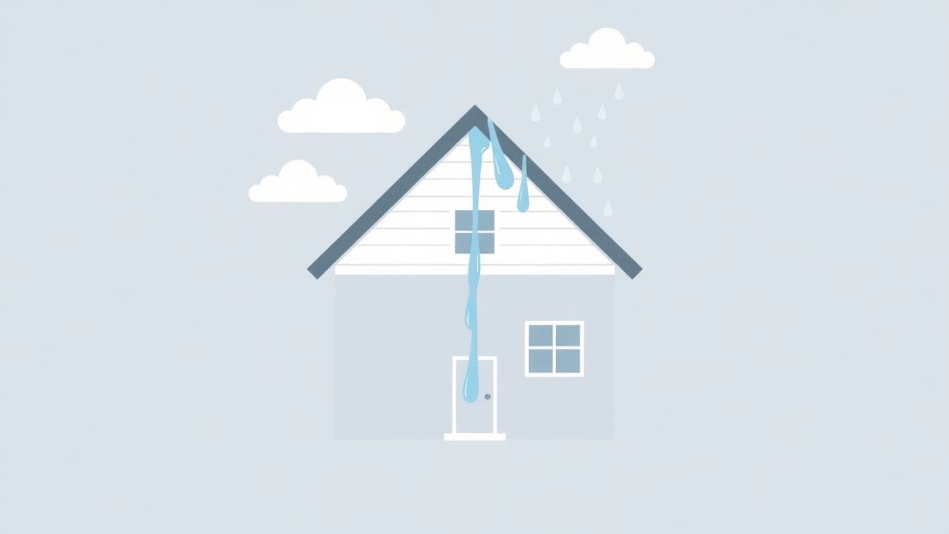 Vector illustration of a house with rain and water damage.