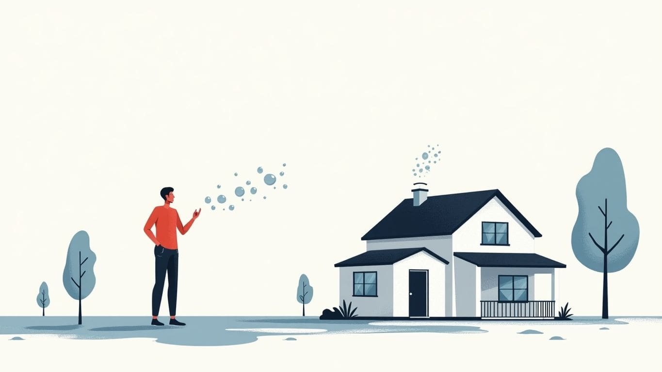Minimalist vector art of homeowner choosing water damage company.