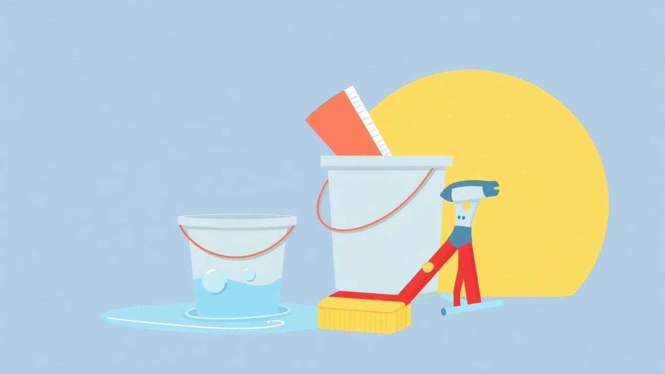 Illustration of emergency items for water damage preparedness.