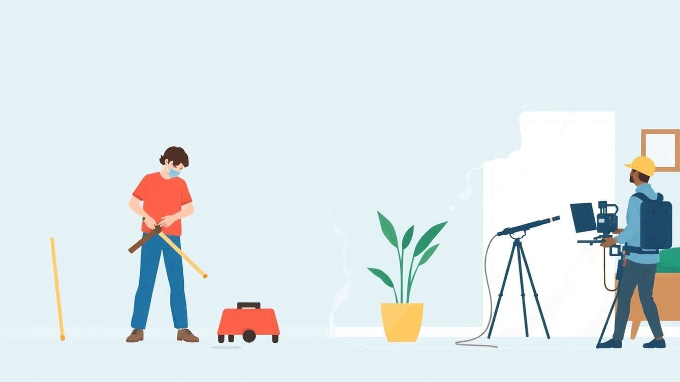 Illustration of DIY repairs versus professional water damage help.