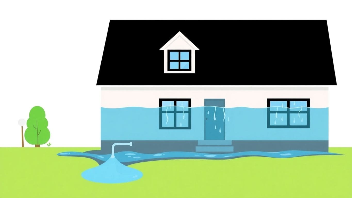 Vector illustration of a house with water damage.