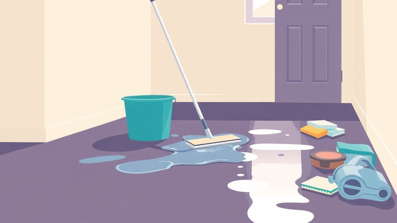 Wet floor, water damage, cleaning essentials